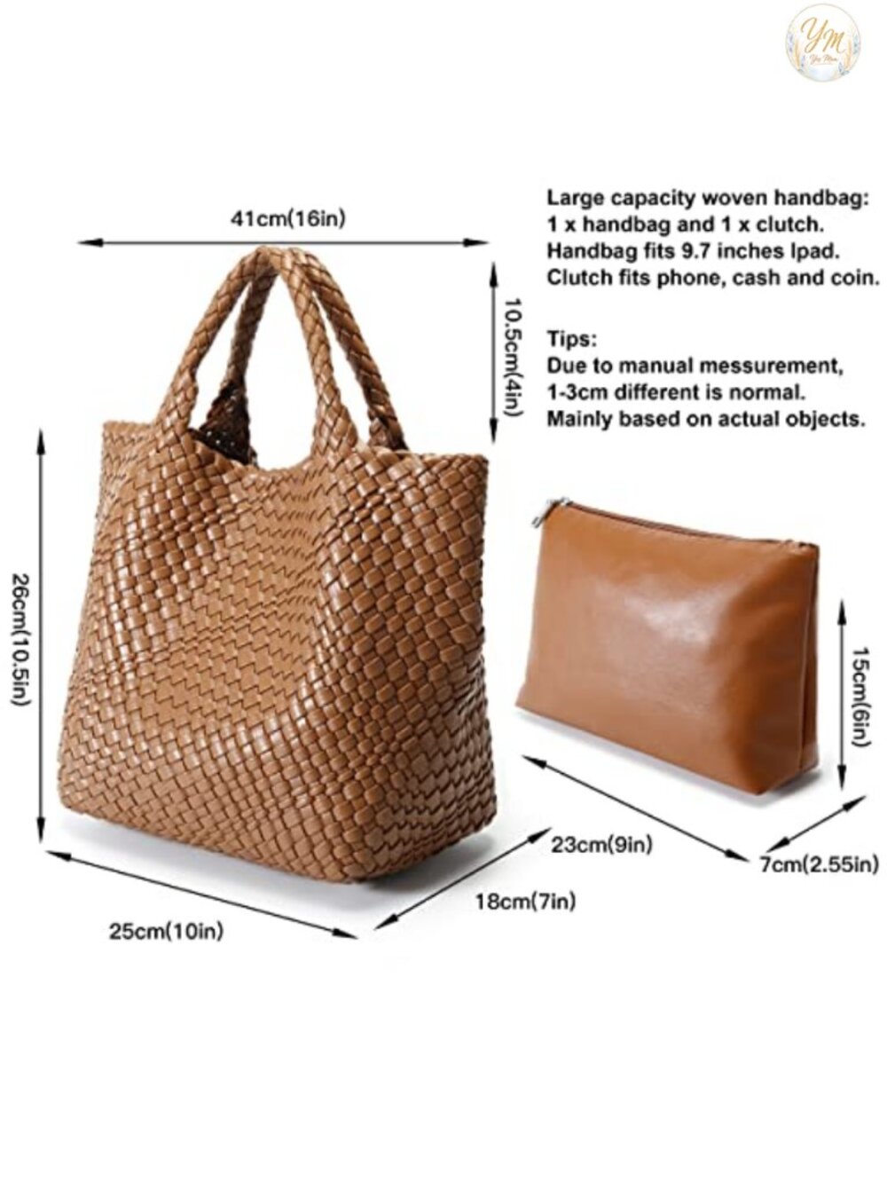 Vegan Leather Woven Tote Handbag for Women - Handmade Shoulder Satchel Purse - Picture 2 of 6